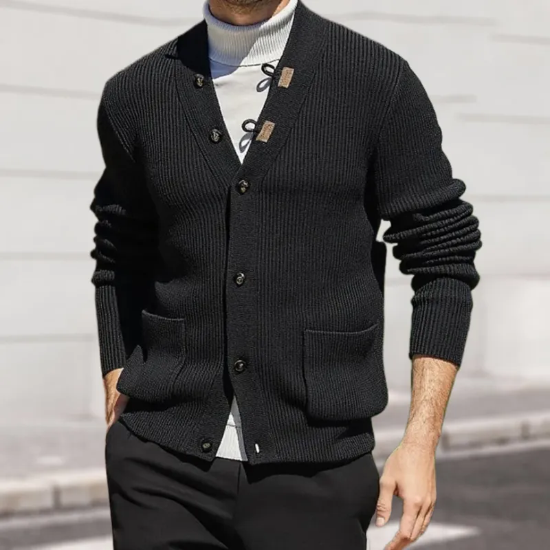Men's Casual Solid Color V-neck Single-breasted Loose Knitted Cardigan MTA1187H7M sold by Manly product image thumbnail 4