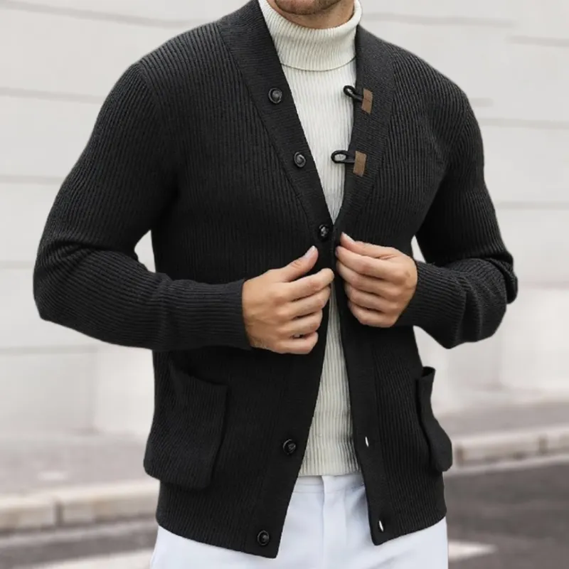 Men's Casual Solid Color V-neck Single-breasted Loose Knitted Cardigan MTA1187H7M sold by Manly product image thumbnail 2