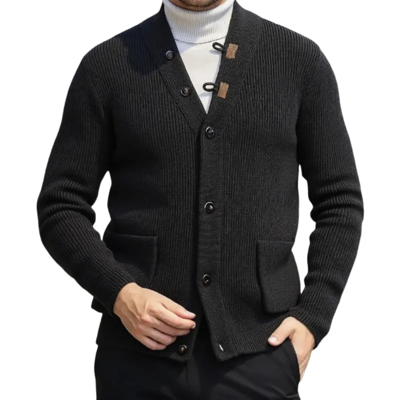 Men's Casual Solid Color V-neck Single-breasted Loose Knitted Cardigan MTA1187H7M sold by Manly
