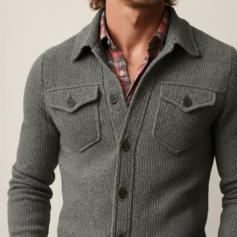 Men's Retro Casual Solid Color Knitted Lapel Long Sleeve Shirt Jacket MTA0614H9TO sold by Manly product image thumbnail 3