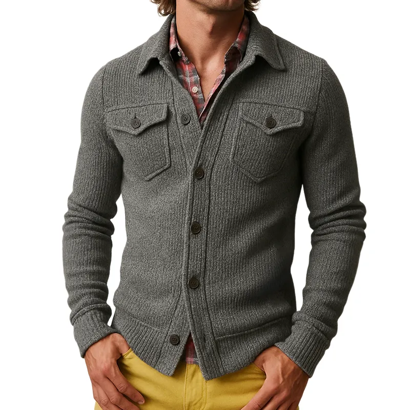 Men's Retro Casual Solid Color Knitted Lapel Long Sleeve Shirt Jacket MTA0614H9TO sold by Manly