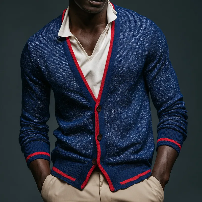 Men's Retro Casual Contrast Color Knit Cardigan MTA0641H5TO sold by Manly product image thumbnail 2