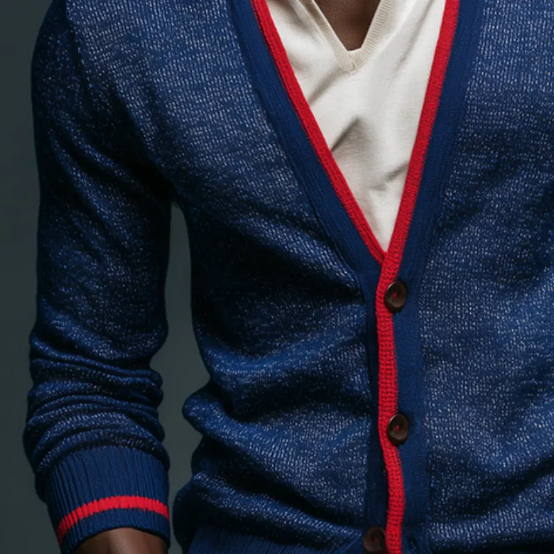 Men's Retro Casual Contrast Color Knit Cardigan MTA0641H5TO sold by Manly product image thumbnail 3
