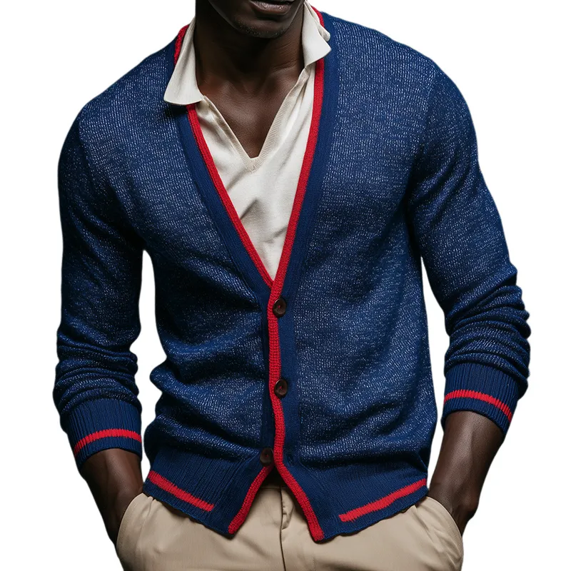 Men's Retro Casual Contrast Color Knit Cardigan MTA0641H5TO sold by Manly