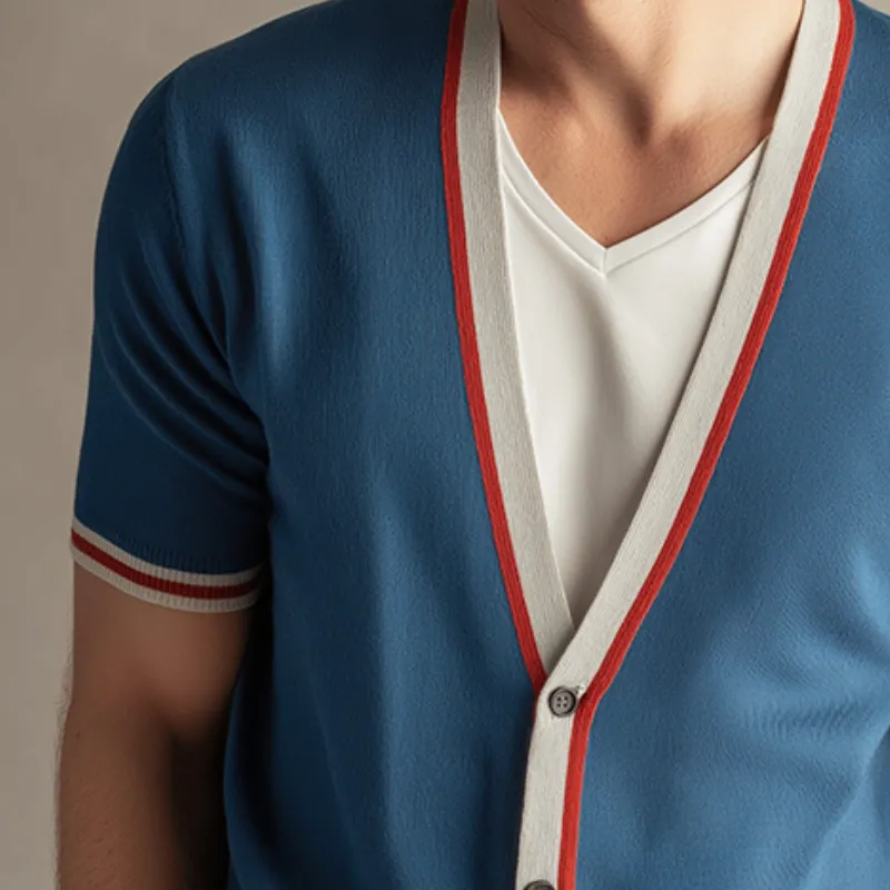 Men's Retro Casual Contrast Color Knitted Short Sleeve Sweater MTA0639H4TO sold by Manly product image thumbnail 3