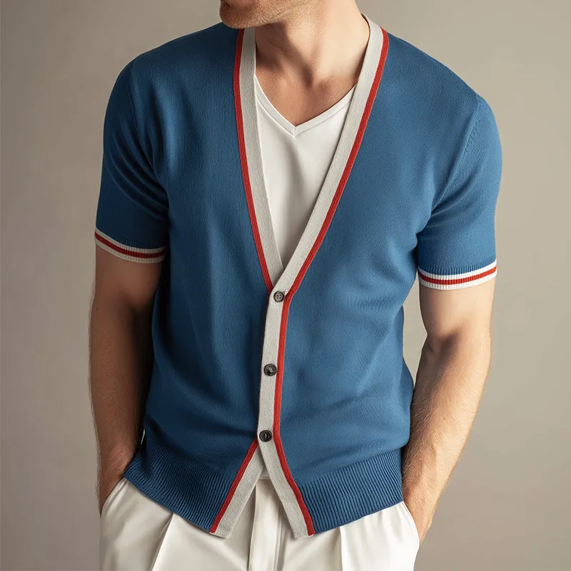 Men's Retro Casual Contrast Color Knitted Short Sleeve Sweater MTA0639H4TO sold by Manly product image thumbnail 2