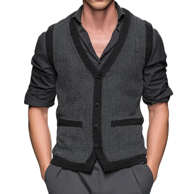 Men's Retro Casual Herringbone Vest MTA0606H7TO sold by Manly