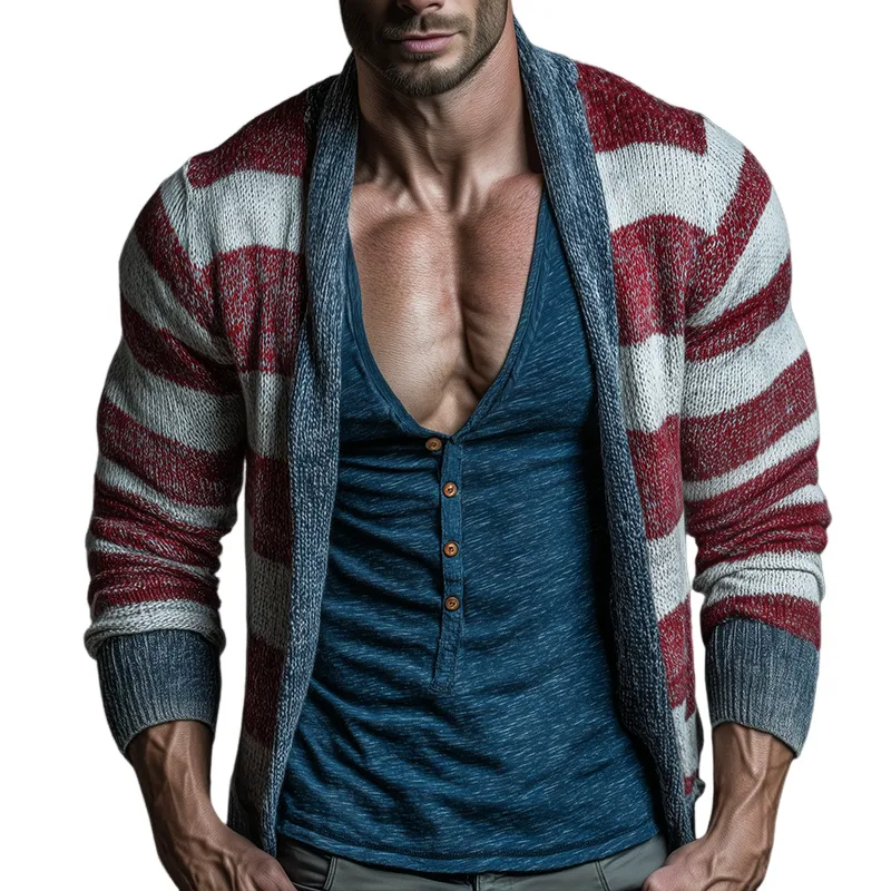 Men's Retro Casual Striped Knit Cardigan MTA0737H7TO sold by Manly