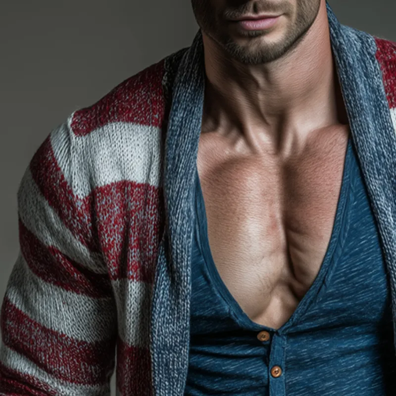 Men's Retro Casual Striped Knit Cardigan MTA0737H7TO sold by Manly product image thumbnail 3