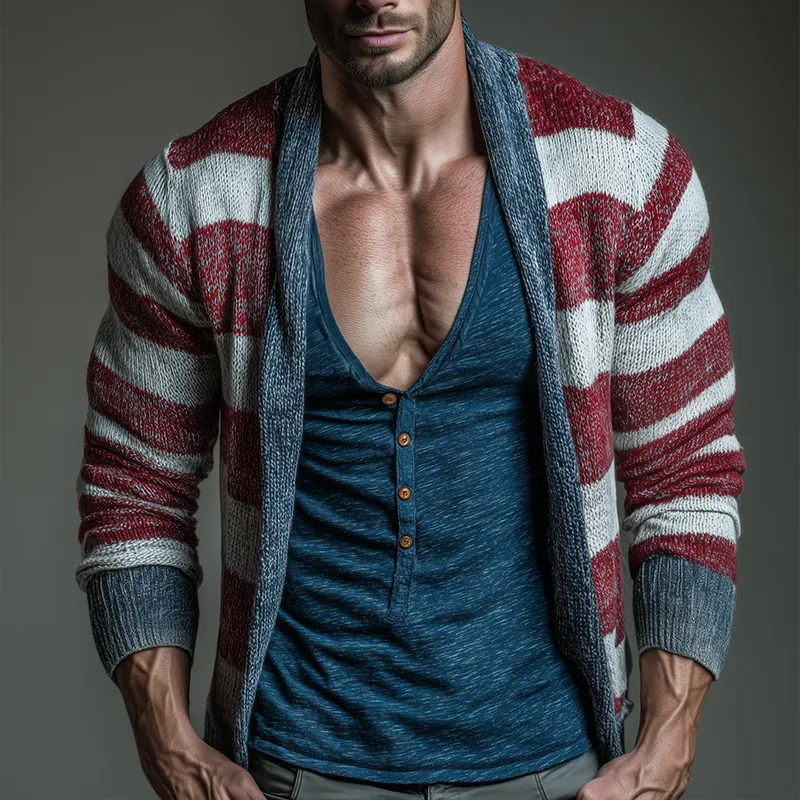 Men's Retro Casual Striped Knit Cardigan MTA0737H7TO sold by Manly product image thumbnail 2