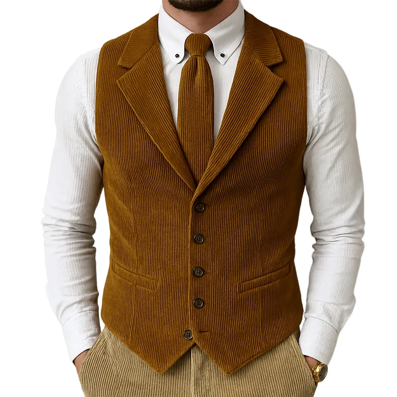 Men's Retro Casual Solid Color Corduroy Vest MTA0826H0TO sold by Manly