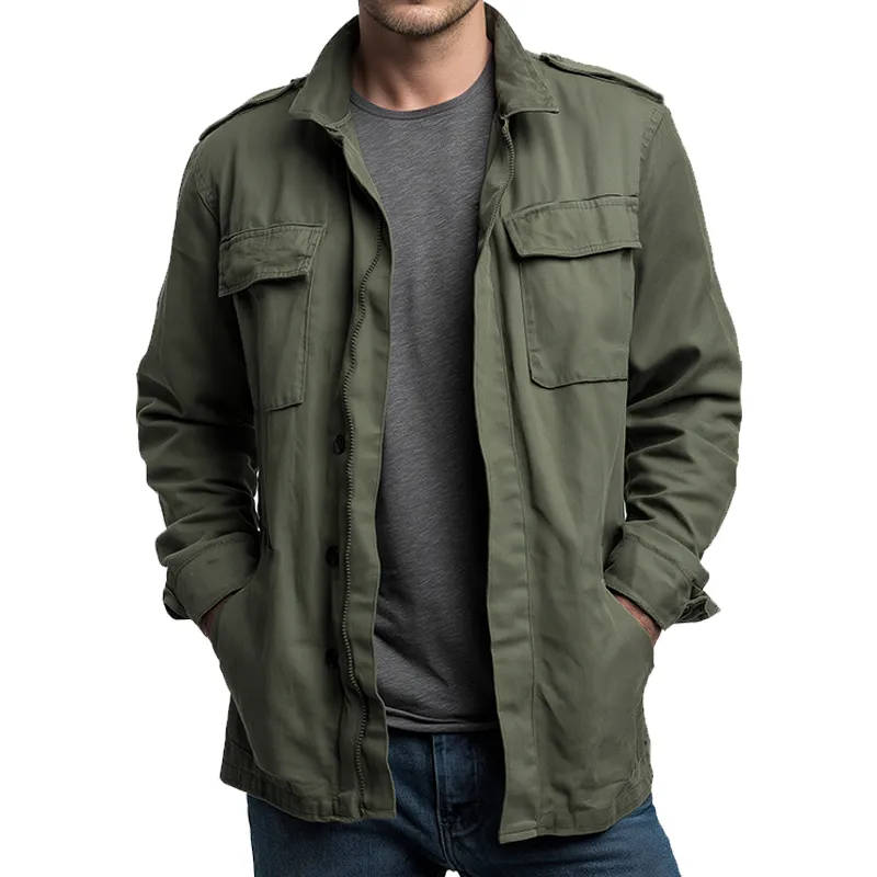Men's Retro Casual Solid Color Washed Zipper Outdoor Workwear Jacket MTA0869H1TO sold by Manly