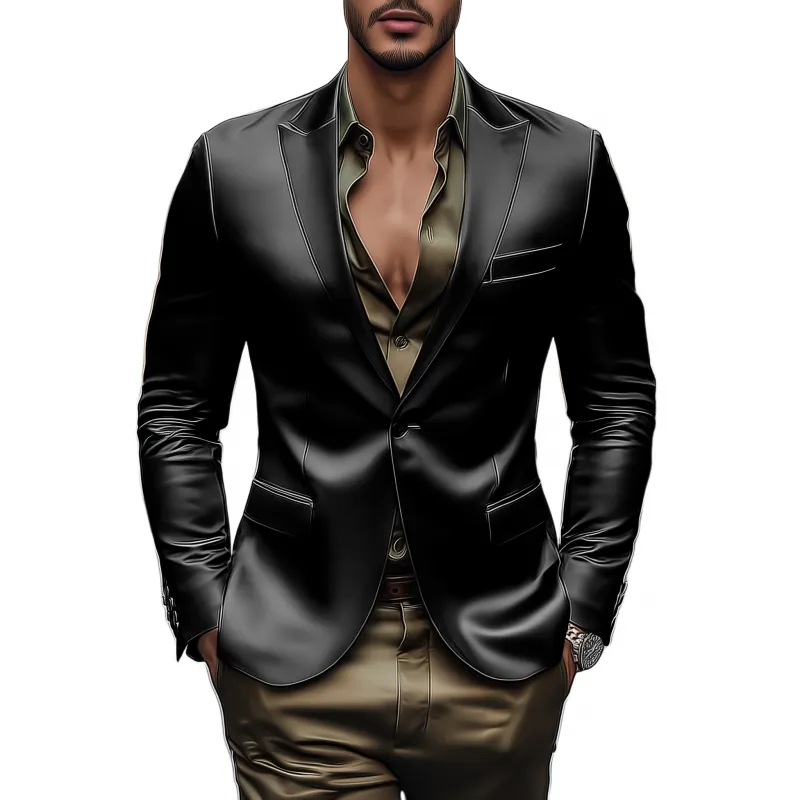 Men's Vintage Elegant Solid Color Satin Peak Lapel Single-breasted Slim-fit Blazer MTA0863H1M sold by Manly