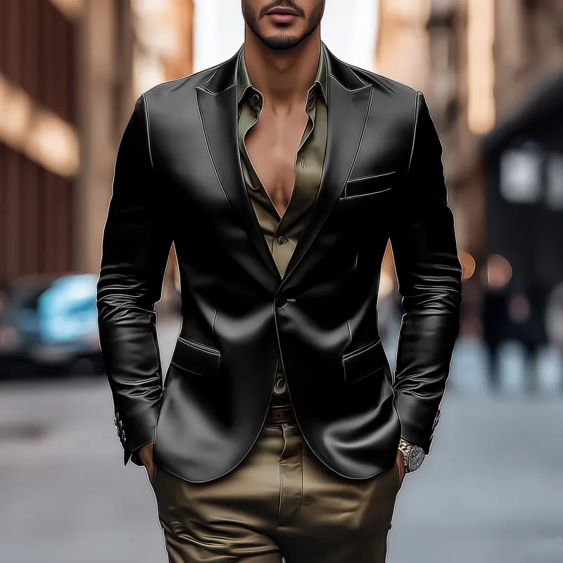 Men's Vintage Elegant Solid Color Satin Peak Lapel Single-breasted Slim-fit Blazer MTA0863H1M sold by Manly product image thumbnail 2