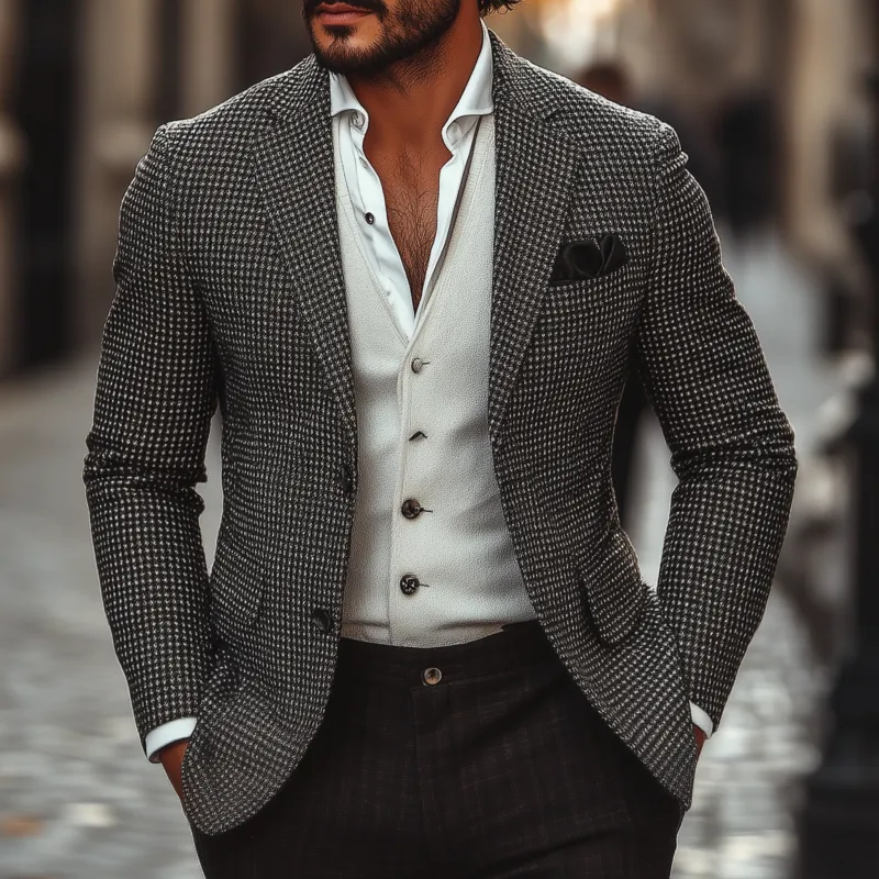 Men's Vintage Classic Houndstooth Notch Lapel Single-breasted Slim-fit Blzer MTA0810H1M sold by Manly product image thumbnail 2