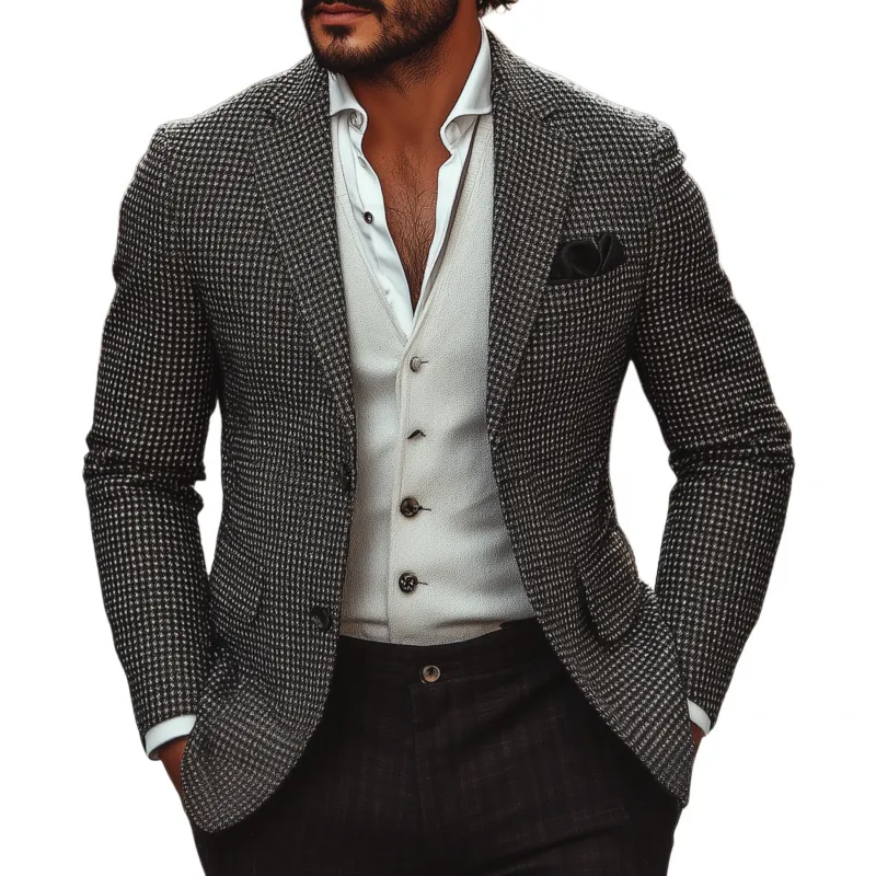 Men's Vintage Classic Houndstooth Notch Lapel Single-breasted Slim-fit Blzer MTA0810H1M sold by Manly
