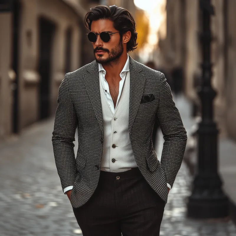 Men's Vintage Classic Houndstooth Notch Lapel Single-breasted Slim-fit Blzer MTA0810H1M sold by Manly product image thumbnail 3