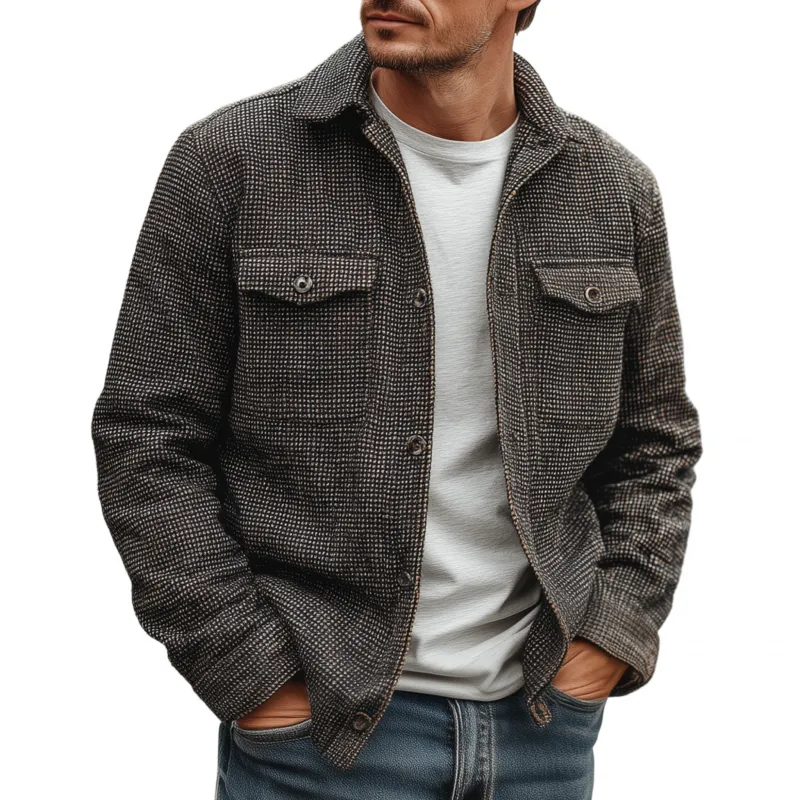 Men's Fashion Plaid Lapel Chest Pocket Single Breasted Slim Fit Western Long Sleeve Shirt Jacket MTA1739G6M sold by Manly