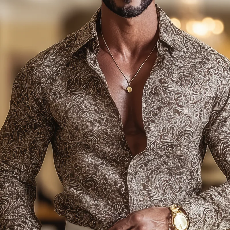 Men's Vintage Print Lapel Long Sleeve Shirt MTA1198H6Z sold by Manly product image thumbnail 3