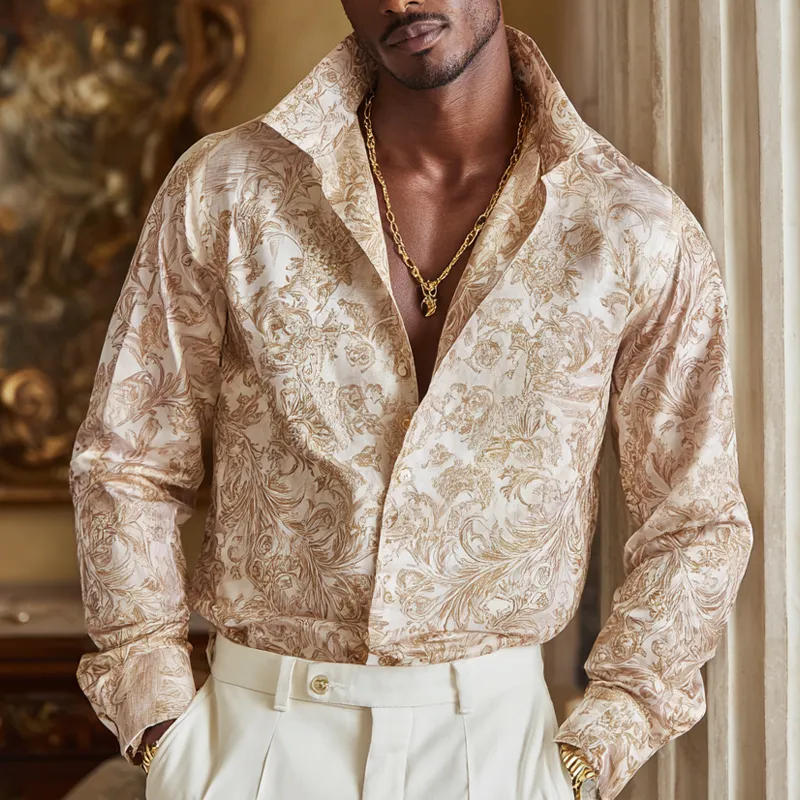 Men's Vintage Print Satin Lapel Long Sleeve Shirt MTA1133H3Z sold by Manly product image thumbnail 2