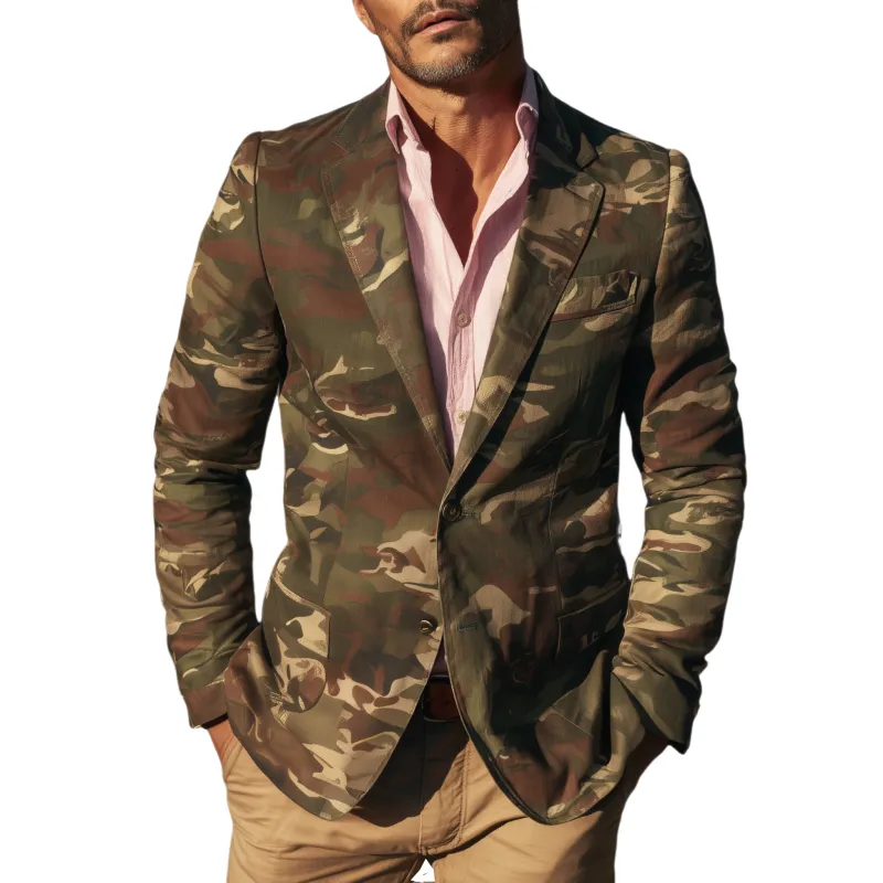 Men's Classic Casual Camouflage Cotton Blend Single Breasted Blazer MTA1376H0K sold by Manly
