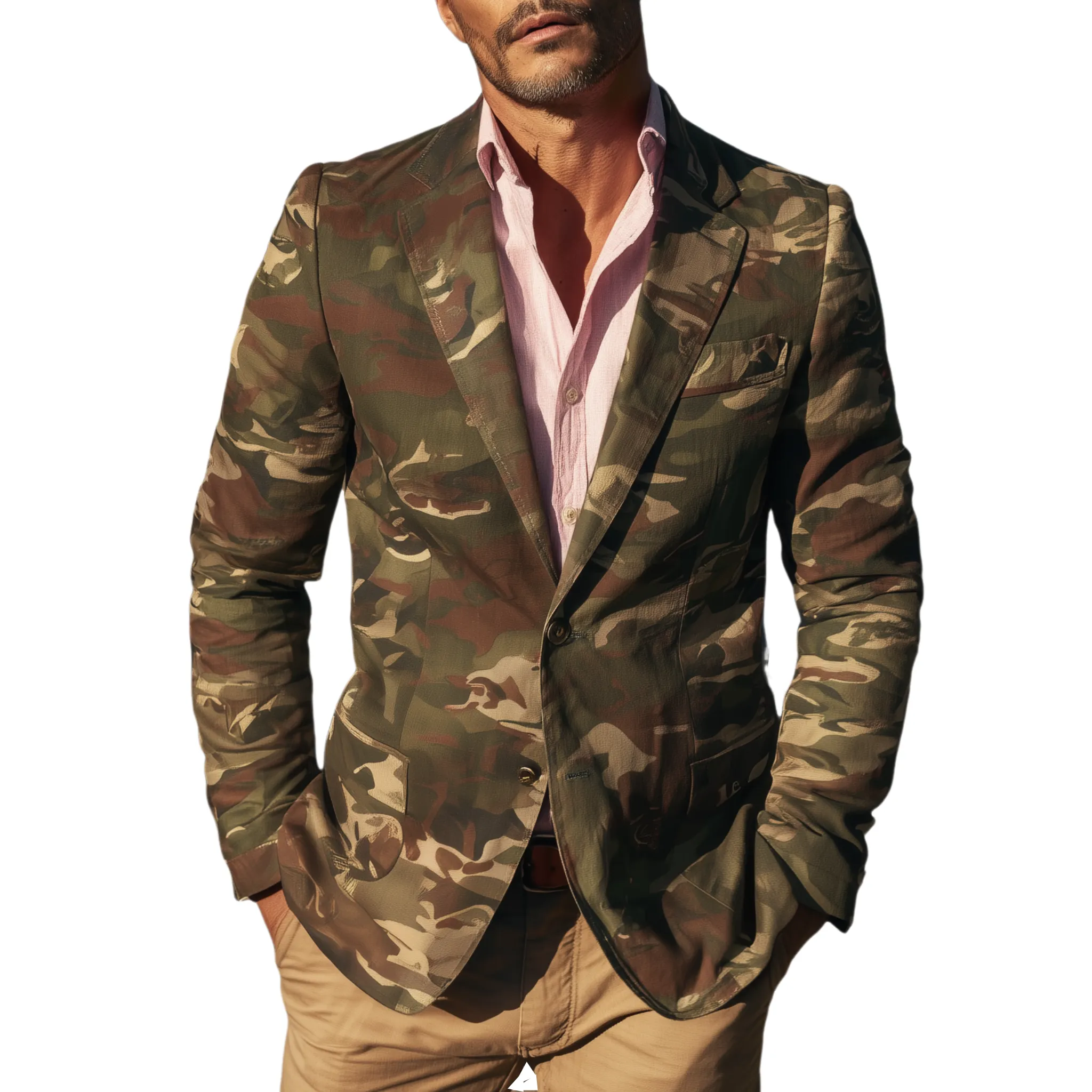 Men's Classic Casual Camouflage Cotton Blend Single Breasted Blazer MTA1376H0K sold by Manly