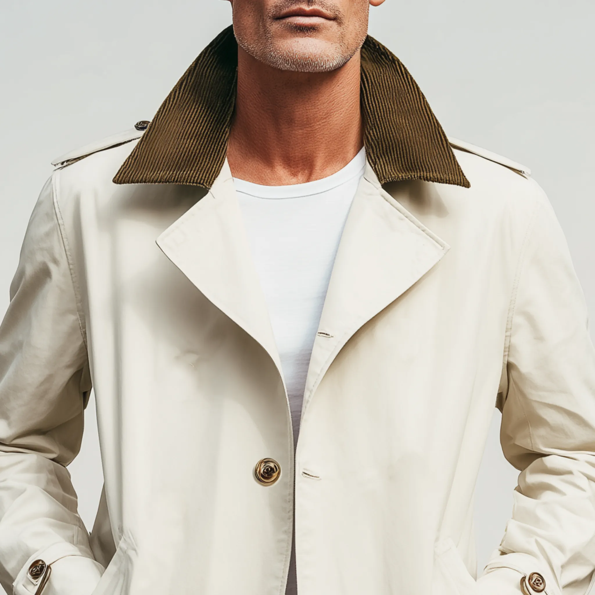 Men's Classic Casual Corduroy Lapel Single-breasted Twill Cotton Thigh-length Trench Coat MTA1346H1K sold by Manly product image thumbnail 4