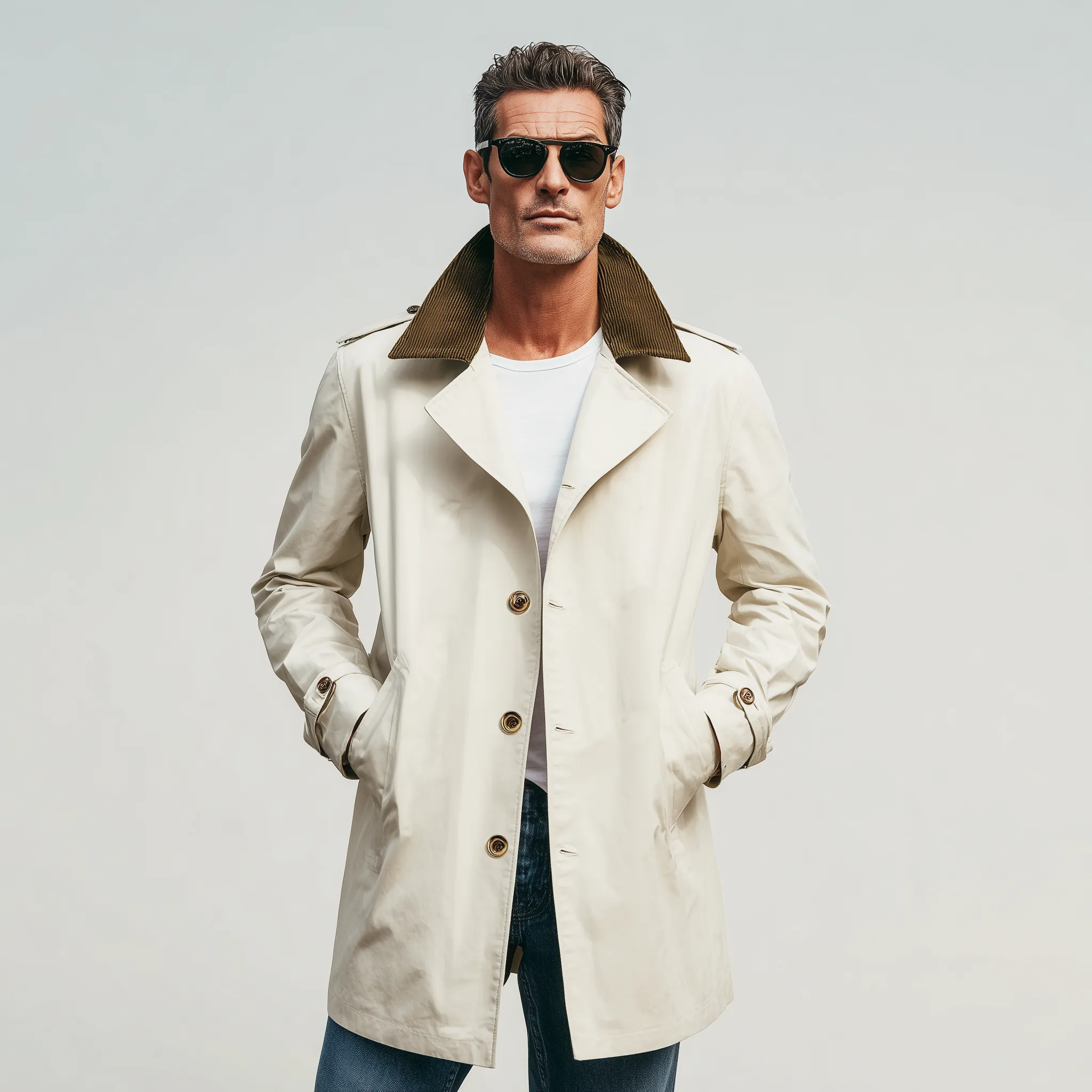 Men's Classic Casual Corduroy Lapel Single-breasted Twill Cotton Thigh-length Trench Coat MTA1346H1K sold by Manly product image thumbnail 3