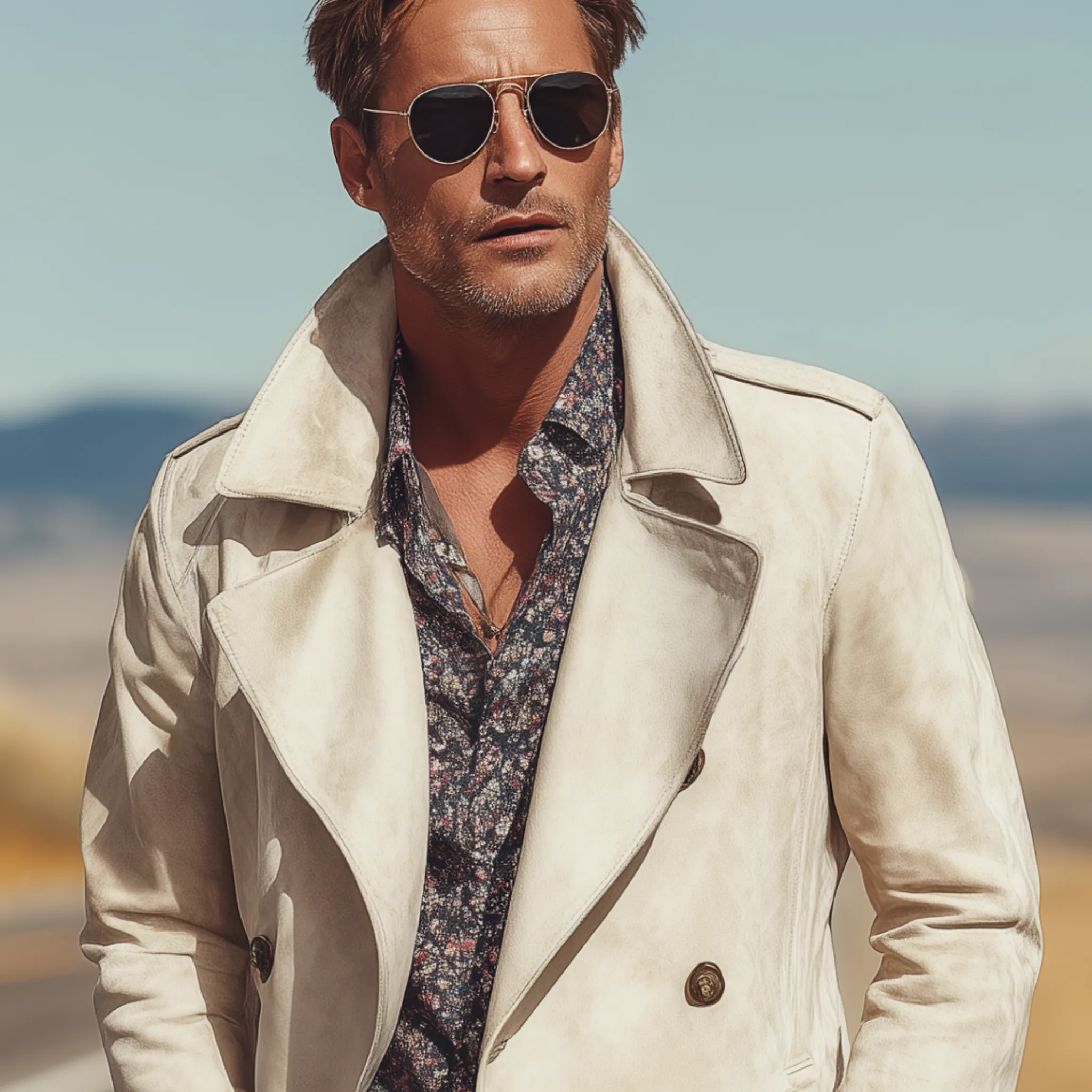 Men's Classic Retro Western Style Double Breasted Lapel Suede Thigh Length Trench Coat MTA1379H5K sold by Manly product image thumbnail 4