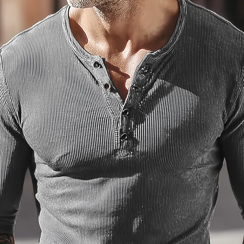 Men's Solid Striped Henley Collar Long Sleeve T-Shirt MTA1368H4Z sold by Manly product image thumbnail 3