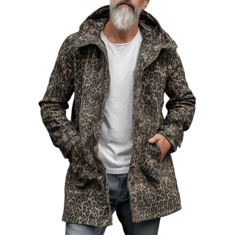 Men's Leopard Hooded Mid-length Casual Coat MTA1358H2Z sold by Manly
