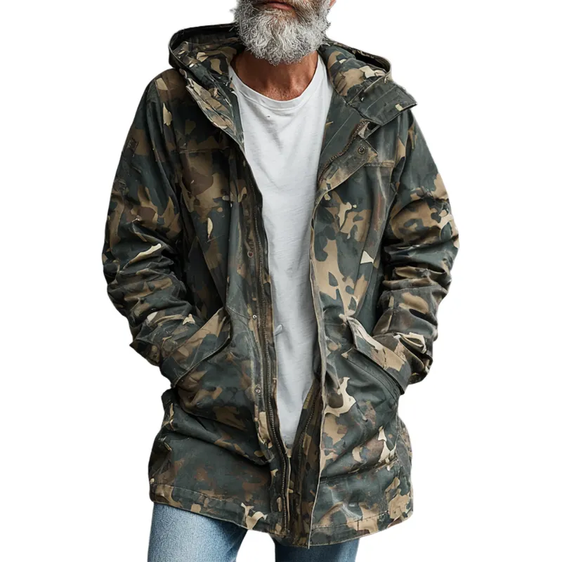 Men's Camouflage Hooded Mid-length Casual Coat MTA1359H7Z sold by Manly
