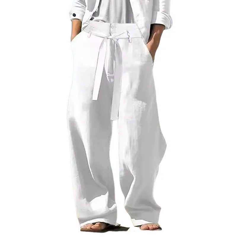 Men's Solid Cotton And Linen Casual Trousers MTA1378H6X sold by Manly