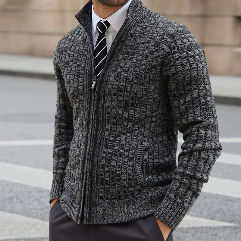 Men's Slim-fit Blended Stand-up Collar Zippered Knitted Cardigan MTA1389H2X sold by Manly product image thumbnail 5