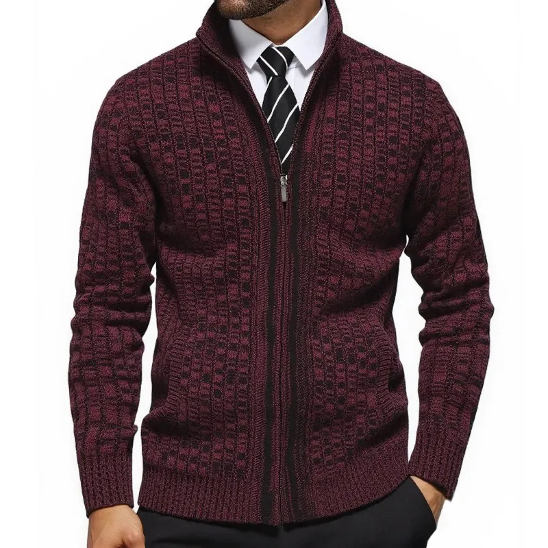 Men's Slim-fit Blended Stand-up Collar Zippered Knitted Cardigan MTA1389H2X sold by Manly product image thumbnail 2