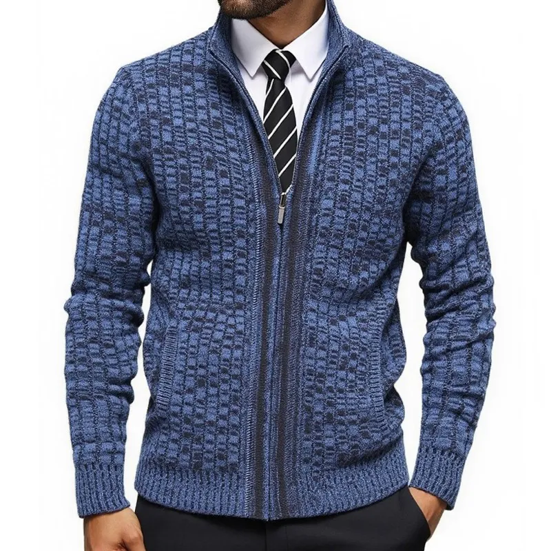 Men's Slim-fit Blended Stand-up Collar Zippered Knitted Cardigan MTA1389H2X sold by Manly product image thumbnail 3
