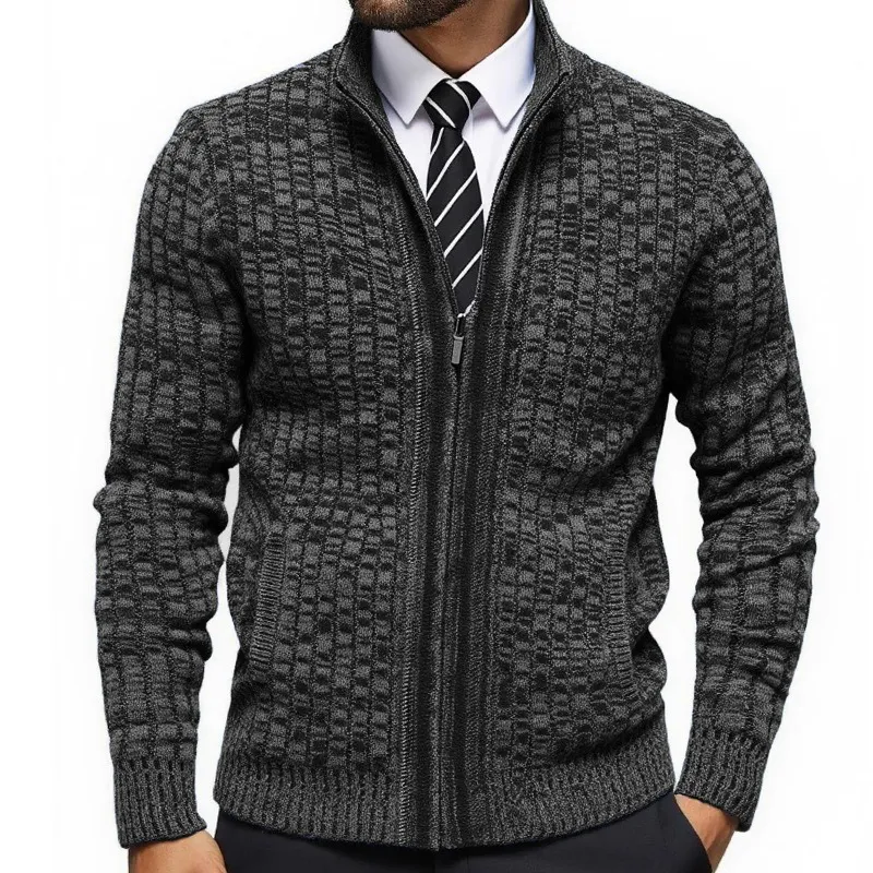 Men's Full Zip Cardigan Sweater Slim Fit Stand Collar Zip Up