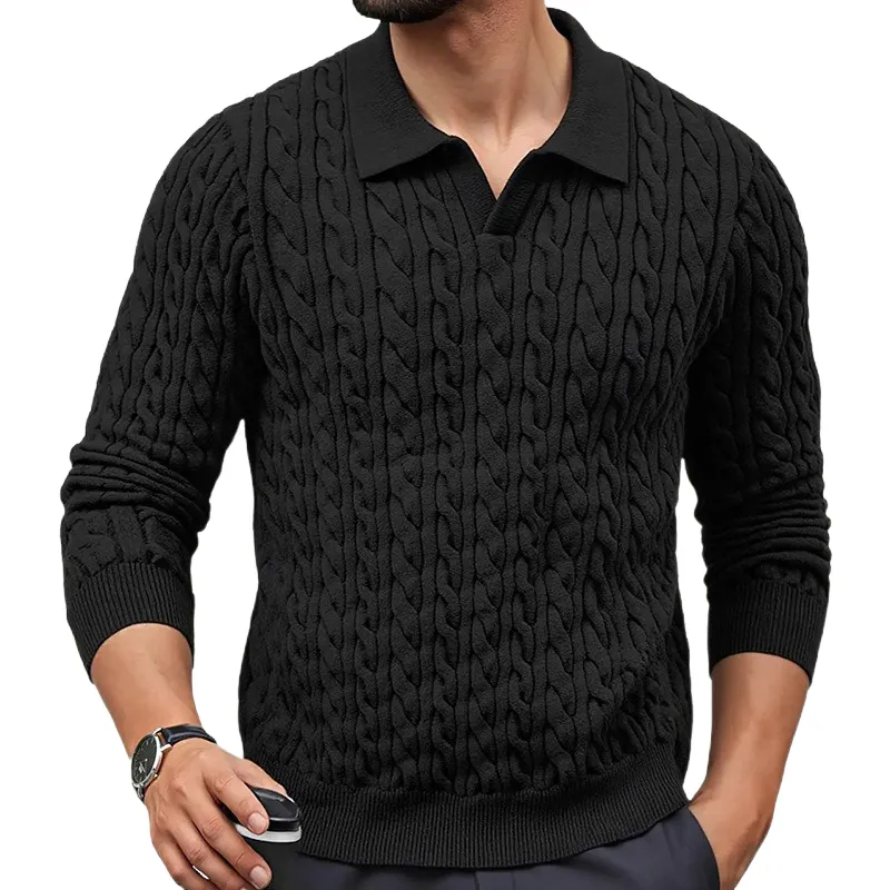 Men's Solid Color Slim-Fit Cable Textured POLO Neck Sweater MTA1373H6X sold by Manly product image thumbnail 5