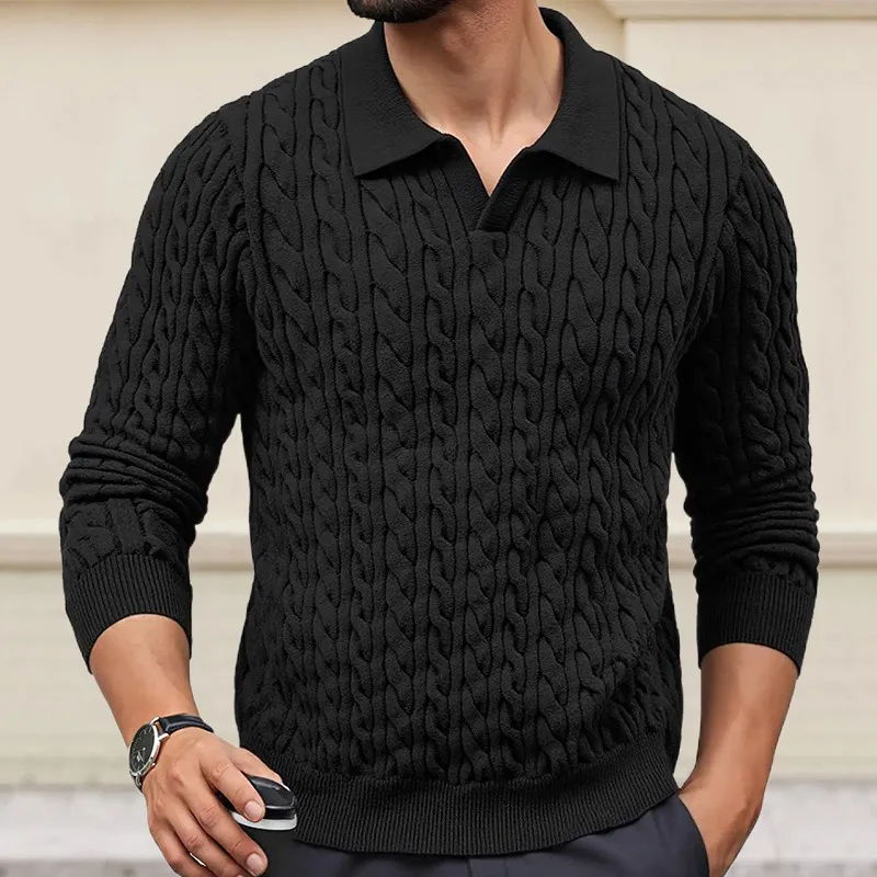 Men's Solid Color Slim-Fit Cable Textured POLO Neck Sweater MTA1373H6X sold by Manly product image thumbnail 3