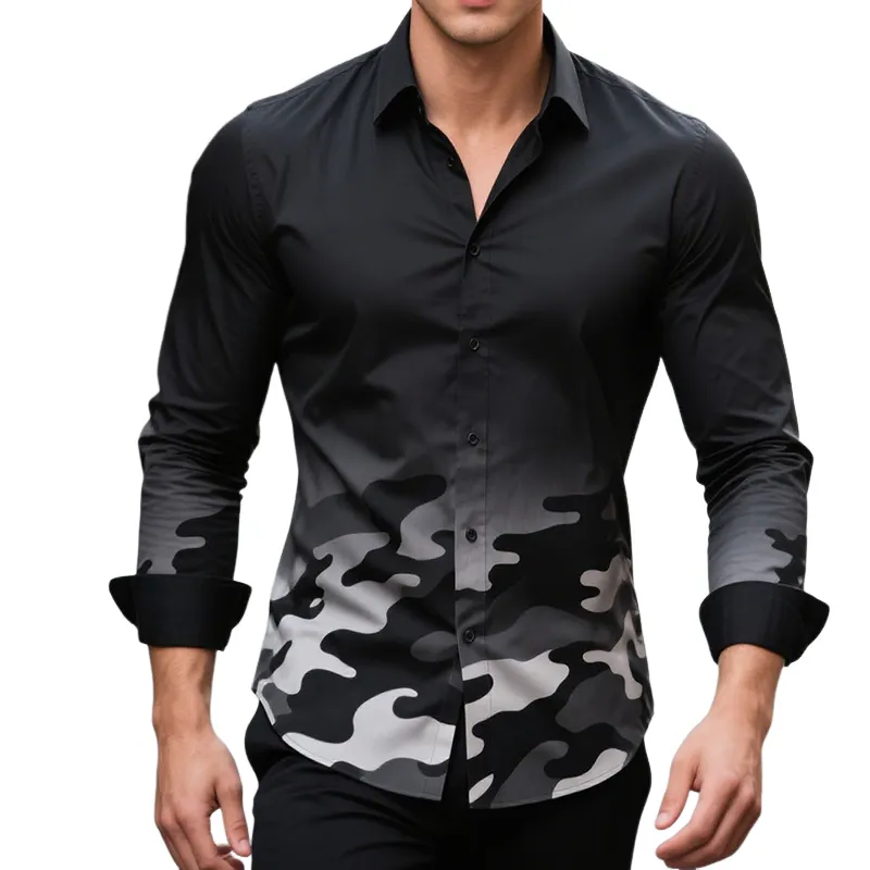 Men's Retro Casual Gradient Camouflage Print Lapel Long Sleeve Shirt MTA0872H8TO sold by Manly