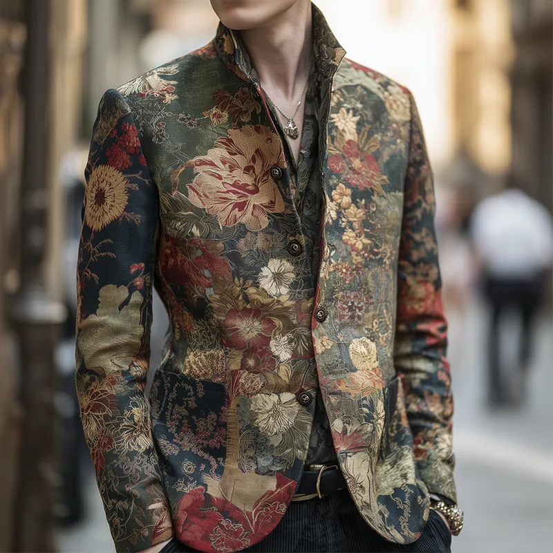 Men's Vintage Casual Floral Print Stand Collar Jacket MTA0868H4TO sold by Manly product image thumbnail 2