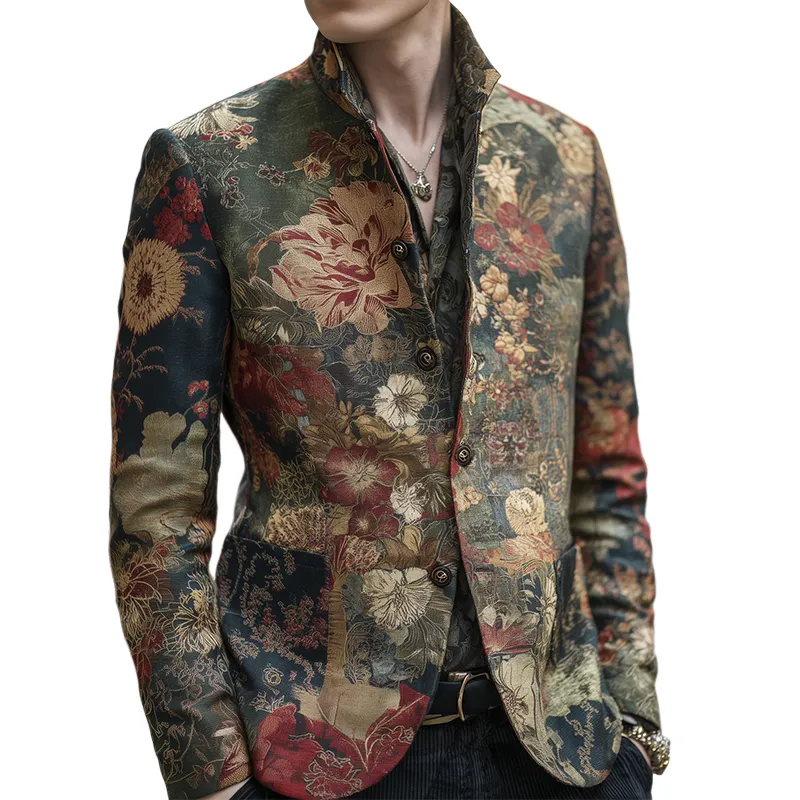 Men's Vintage Casual Floral Print Stand Collar Jacket  MTA0868H4TO sold by Manly