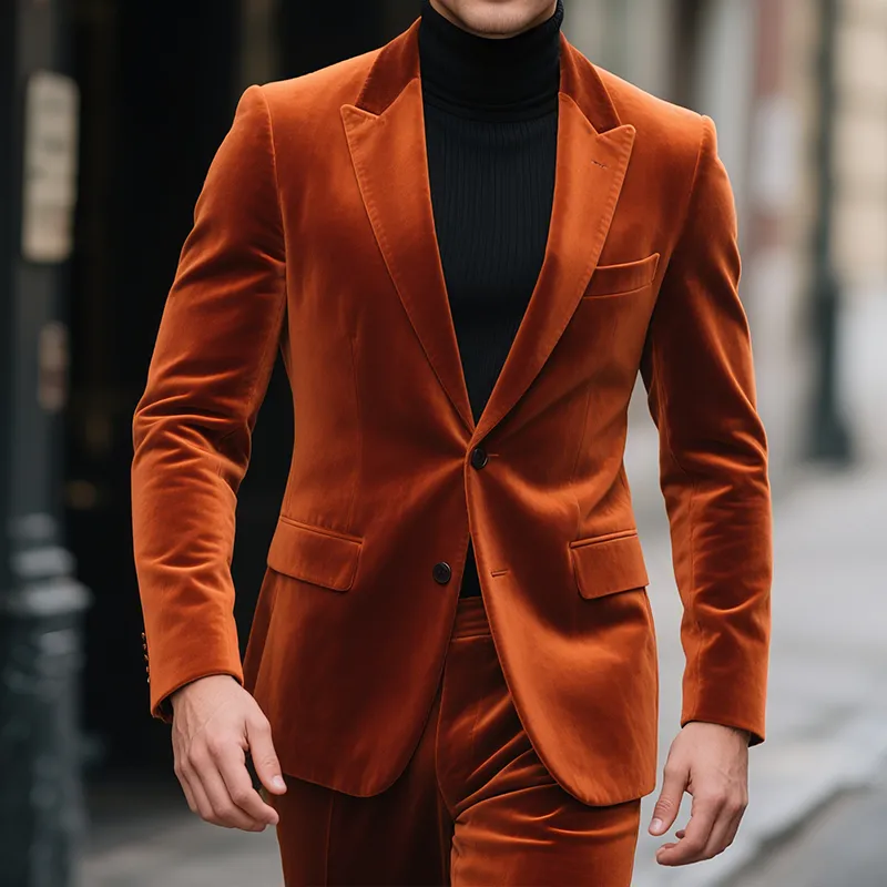 Men's Retro Casual Business Solid Color Velvet Blazer MTA1140H9TO sold by Manly product image thumbnail 2