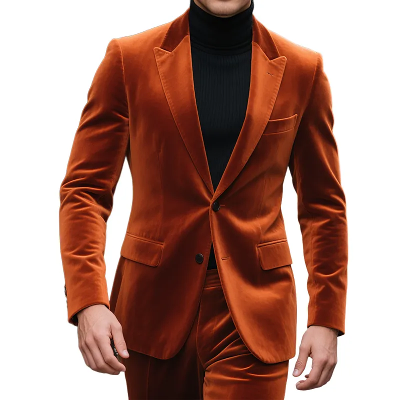 Men's Retro Casual Business Solid Color Velvet Blazer MTA1140H9TO sold by Manly
