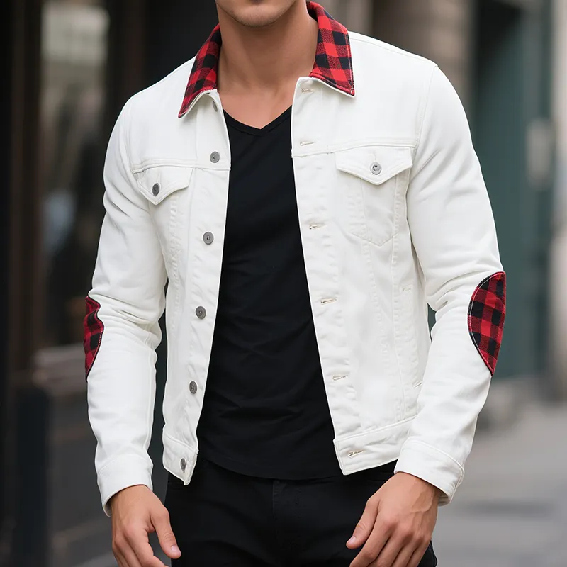 Men's Retro Casual Cotton Plaid Splicing Cropped Jacket MTA1156H0TO sold by Manly product image thumbnail 2