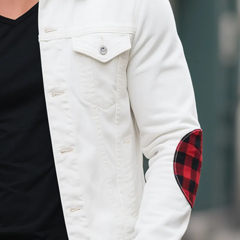 Men's Retro Casual Cotton Plaid Splicing Cropped Jacket MTA1156H0TO sold by Manly product image thumbnail 3