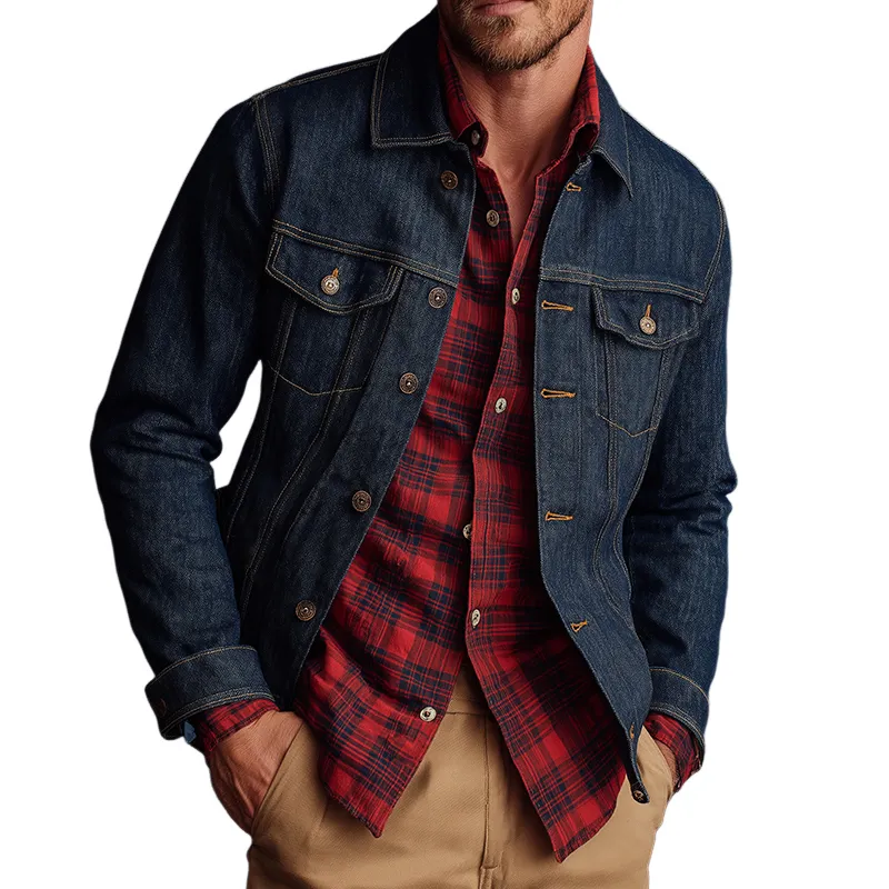 Men's Vintage Casual Washed Denim Jacket MTA1103H5TO sold by Manly