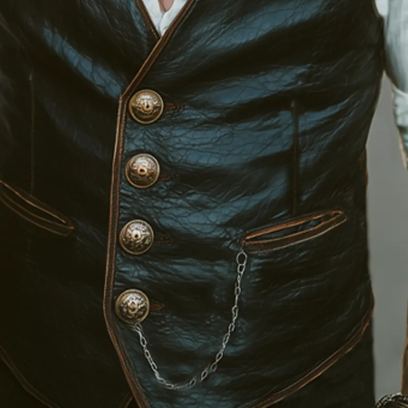 Men's Vintage Textured PU Leather Single Breasted Vest MTA1330H2U sold by Manly product image thumbnail 4