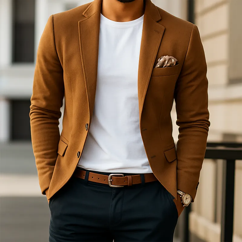 Men's Business Two-Button Notched Lapel Suede Blazer MTA1354H0U sold by Manly product image thumbnail 2