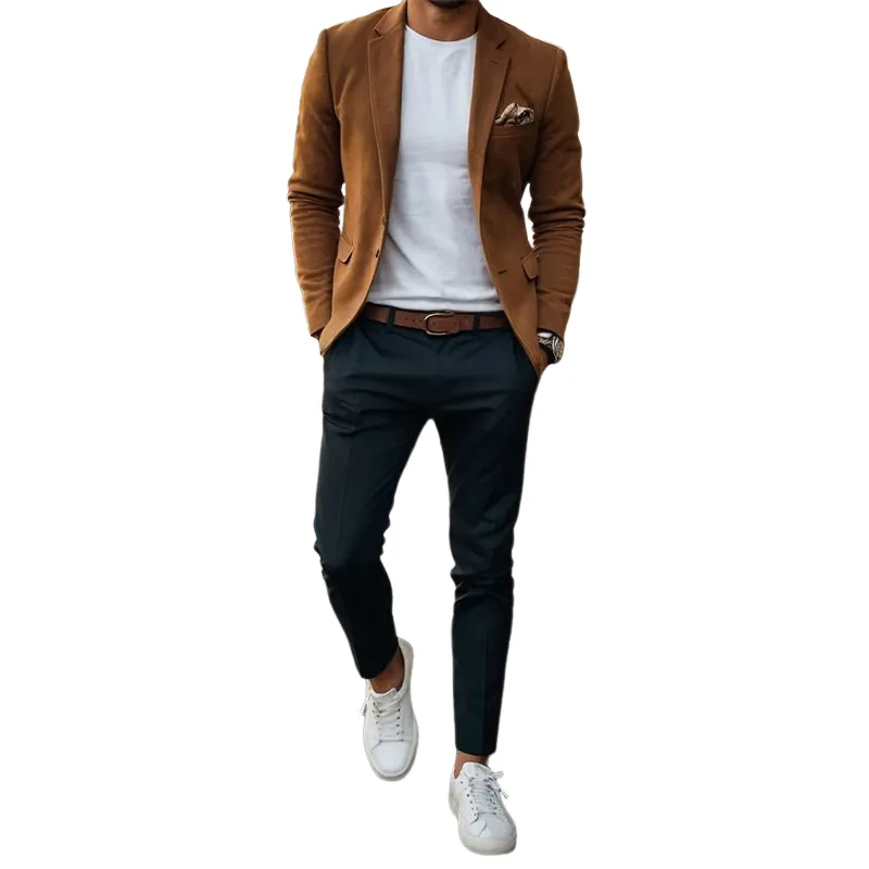 Men's Business Two-Button Notched Lapel Suede Blazer MTA1354H0U sold by Manly product image thumbnail 5